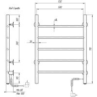 Электрический полотенцесушитель Domoterm Аврора DMT 109-5 50x71 EK R Хром арт-DMT109-550x71EKR — фото 2, Электрические полотенцесушители