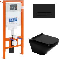 Комплект унитаза с инсталляцией BelBagno Sela с си арт-BB3201CHR-MB/BB3201SC-MB/BB002-80/BB007-PR-NERO.M — фото 1, Подвесные унитазы