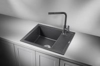 Granula-, кухонная мойка, кварц арт-6002, ЧЁРНЫЙ — фото 2, Кухонные мойки