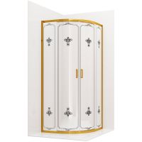 Душевой уголок Ambassador Royal 100x100 профиль Золото стекло белое с рисунком арт-18015305 — фото 1, Душевые уголки четверть круга