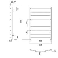 Водяной полотенцесушитель Domoterm Калипсо П8 500x800 Хром арт-КалипсоП8500x800 — фото 3, Водяные полотенцесушители
