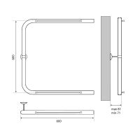 Водяной полотенцесушитель Melodia della vita Moon Shelf П-образный 60х60 с полкой Полирова арт-MTRMS6060 — фото 2, Водяные полотенцесушители