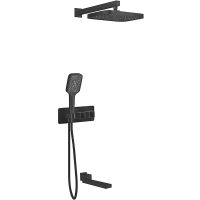 Душевая система Rose R10H с термостатом Черная матовая арт-R1095H — фото 1, Встраиваемые душевые комплекты