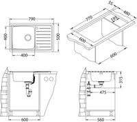Мойка для кухни GALEO 20 SAT 90 FI 790X500 в комплекте с сифоном 1127251, арт-1128553.0 — фото 2, Кухонные мойки