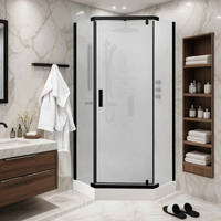 Душевой уголок Parly , 90 x 90 см, с поддоном, стекло матовое, профиль черный арт-ZPE911FB — фото 1, Душевые уголки трапеция