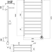 Электрический полотенцесушитель Domoterm Медея сп2 П10 500x1000 ER с двумя полками Хром арт-Медеясп2П10500x1000ER — фото 2, Электрические полотенцесушители