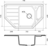 GRANFEST Мойка CORNER 800E угловая 800*500мм терракот арт.GF- арт-C-800E терракот — фото 3, Кухонные мойки