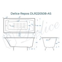 Чугунная ванна Delice Repos 170x70 без отверстий под ручки с антискользящим покрытием арт-DLR220508-AS — фото 7, Чугунные ванны