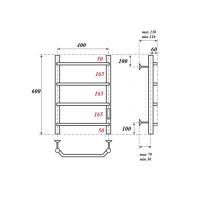 Полотенцесушитель электрический Point Виктория П4 400x600 диммер справа, хром арт-PN06846 — фото 2, Электрические полотенцесушители