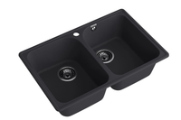 GRANFEST Мойка QUARZ 15 2-чаши 740*480мм черный арт.GF-Z- арт-15 черный — фото 2, Кухонные мойки