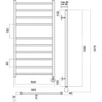Электрический полотенцесушитель Domoterm Куба П10 500x1000 ER Хром арт-КубаП10500x1000ER — фото 2, Электрические полотенцесушители