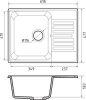 GRANFEST Мойка QUARZ 13 1-чаша+крыло 620*480мм серый арт.GF-Z- арт-13 серый — фото 2, Кухонные мойки