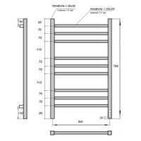Полотенцесушитель электрический Point Вега П9 500x800, диммер справа, хром арт-PN71858 — фото 2, Электрические полотенцесушители