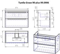 Товар: Тумба GRACE PLUS, 90 см, подвесная/напольная, 2 ящика, с опорами, белый глянец арт-99.0906 - фото 7 Тумба GRACE PLUS, 90 см, подвесная/напольная, 2 ящика, с опорами, белый глянец арт-99.0906 — фото 7, Тумбы под раковину