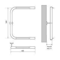 Водяной полотенцесушитель Melodia della vita Moon Shelf П-образный 50х40 с полкой Полирова арт-MTRMS5040 — фото 2, Водяные полотенцесушители