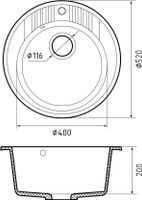 GRANFEST Мойка RONDO 520 1-чаша D-520мм топаз арт.GF- арт-R-520 топаз — фото 3, Кухонные мойки