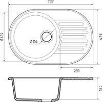 GRANFEST Мойка QUARZ 18 1-чаша+крыло 740*480мм песочный арт.GF-Z- арт-18 песочный — фото 2, Кухонные мойки