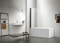 Шторка на ванну, одноэлементная, поворотная 800X1500 профиль черный, стекло прозр арт-AQ DEL SBA 08015BL — фото 3, Неподвижные шторки для ванной