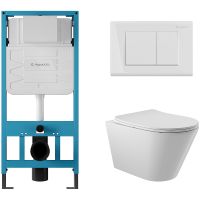 Комплект унитаза с инсталляцией Aqueduto Cone с сиденьем Микролифт и Белой глянцевой клавише арт-AQDS011 — фото 1, Комплекты унитаз + инсталляция