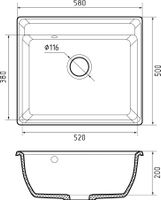 GRANFEST Мойка VERTEX 580 1-чаша 580*500мм черный арт.GF- арт-V-580 черный — фото 3, Кухонные мойки