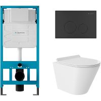 Комплект унитаза с инсталляцией Aqueduto Cone с сиденьем Микролифт и Черной матовой клавише арт-AQDS036T — фото 1, Комплекты унитаз + инсталляция