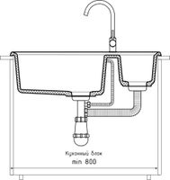 GRANFEST Мойка LEVEL 760K 1,5-чаши 760*500 топаз арт.GF- арт-LV-760K топаз — фото 4, Кухонные мойки