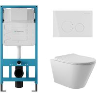 Комплект унитаза с инсталляцией Aqueduto Cone с сиденьем Микролифт и Белой глянцевой клавише арт-AQDS002 — фото 1, Комплекты унитаз + инсталляция