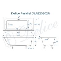Чугунная ванна Delice Parallel 170x80 с черными матовыми ручками без антискользящего пок арт-DLR220502RB — фото 4, Чугунные ванны