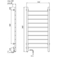 Электрический полотенцесушитель Domoterm Аврора DMT 109-10 50x90 EK L Хром арт-DMT109-1050x90EKL — фото 3, Электрические полотенцесушители