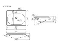 Раковина накладная CERAMICANOVA Sabo с отверстием под смеситель 600x460x130 белый арт-CN13001 — фото 4, Раковины встраиваемые сверху