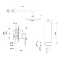 Душевая система встраиваемая Webert Pegaso , матовое золото арт-PE890103794 — фото 2, Встраиваемые душевые комплекты