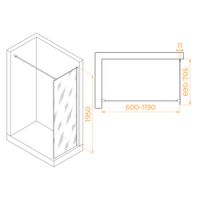 Душевая перегородка INRAIN MONT-002 /  70х195 / Чёрный / Прозрачное / 6 мм арт-73MO00207-TB — фото 2, Душевые перегородки