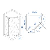 Душевой уголок INRAIN VIN-081 /  90х 90х195 / Трапеция / Хром / Прозрачное / 6 мм арт-73VI08199-CH — фото 1, Душевые уголки трапеция