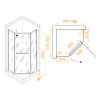 Душевой уголок  80* 80*195 RGW PA-82-B Трапеция/Чёрный/Прозрачное/6 мм (Easy) арт-41088288-14 — фото 3, Душевые уголки трапеция