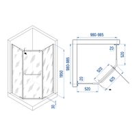 Душевой уголок INRAIN VIN-081 / 100х100х195 / Трапеция / Хром / Прозрачное / 6 мм арт-73VI08100-CH — фото 1, Душевые уголки трапеция