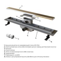 Душевой лоток прямой INRAIN HRL-11-60 600 Ø 40 мм хром Переходник с 40 на 50 арт-HL211160-CH — фото 4, Душевые лотки