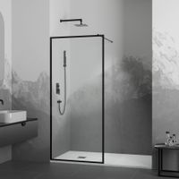 Душевая перегородка INRAIN MONT-012 /  90х200 / Чёрный / Прозрачное(Принт) / 8 мм арт-73MO01209-BP  — фото 1, Душевые перегородки