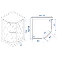 Душевой уголок INRAIN VIN-081 / 120х120х195 / Трапеция / Чёрный / Прозрачное / 6 мм арт-73VI08122-TB — фото 1, Душевые уголки трапеция