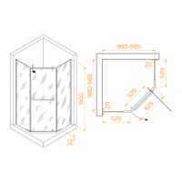Душевой уголок RGW PA-081 100x100, профиль хром, стекло прозрачное/6 мм, арт-35088100-11 — фото 10, Душевые уголки трапеция