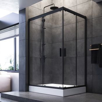 Душевой уголок AM.PM Gem 120х90 W90G-404-120290-BT профиль Черный матовый стекло прозрачное — фото 1, Прямоугольные душевые уголки