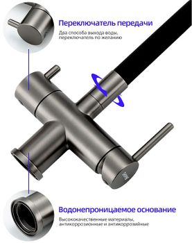 Смеситель для кухни Gappo G4398-39 Оружейная сталь Черный — фото 9, Смесители для кухни
