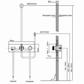 Душевая система Vincea VSFW-422T1GM с термостатом Вороненая сталь — фото 7, Встраиваемые душевые комплекты