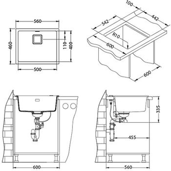 Кухонная мойка Alveus Granital+ Quadrix 50 Deep Black G90 560x460x200 1149138 Черная матовая — фото 7, Кухонные мойки