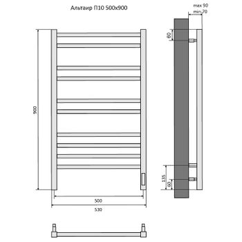 Электрический полотенцесушитель Aquatek Альтаир П10 500x900 AQ EL KP1090BL Черный муар — фото 18, Электрические полотенцесушители