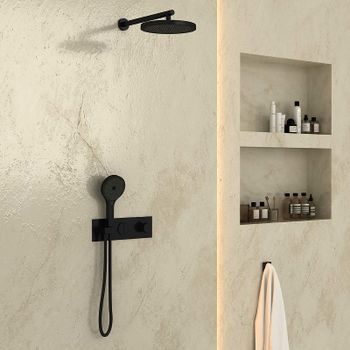 Душевая система Vincea VSFW-422T2MB с термостатом Черная матовая — фото 3, Встраиваемые душевые комплекты