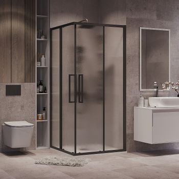 Душевой уголок Grossman Cosmo 100х100 300.K33.02.1010.21.02 профиль Черный матовый стекло шиншилла — фото 1, Квадратные душевые уголки