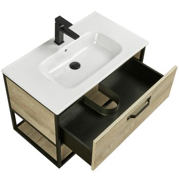 Тумба под раковину Aquaton Лофт Фабрик 80 1A242401LTDU0 подвесная Дуб эндгрейн — фото 4, Тумбы под раковину