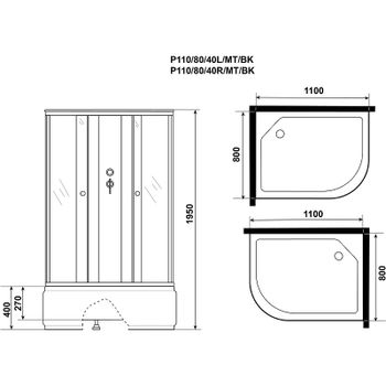 Душевая кабина Niagara Promo 110x80 R P110/80/40R/MT/BK без гидромассажа — фото 11, Душевые кабины