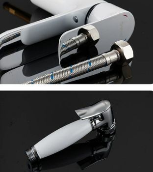 Смеситель для раковины Gappo G48 G1048-1 с гигиеническим душем Белый Хром — фото 7, Смесители для раковины