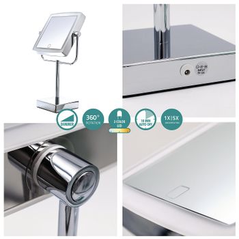 Косметическое зеркало Ridder Snow White О3210500 с подсветкой с увеличением Хром — фото 6, Косметические зеркала